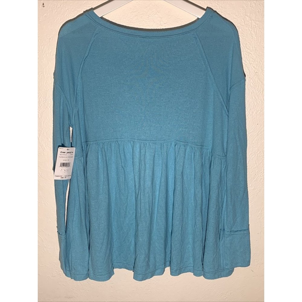 Free People Womens Top  Blue Babydoll Tee L/S NWT - Picture 7 of 9